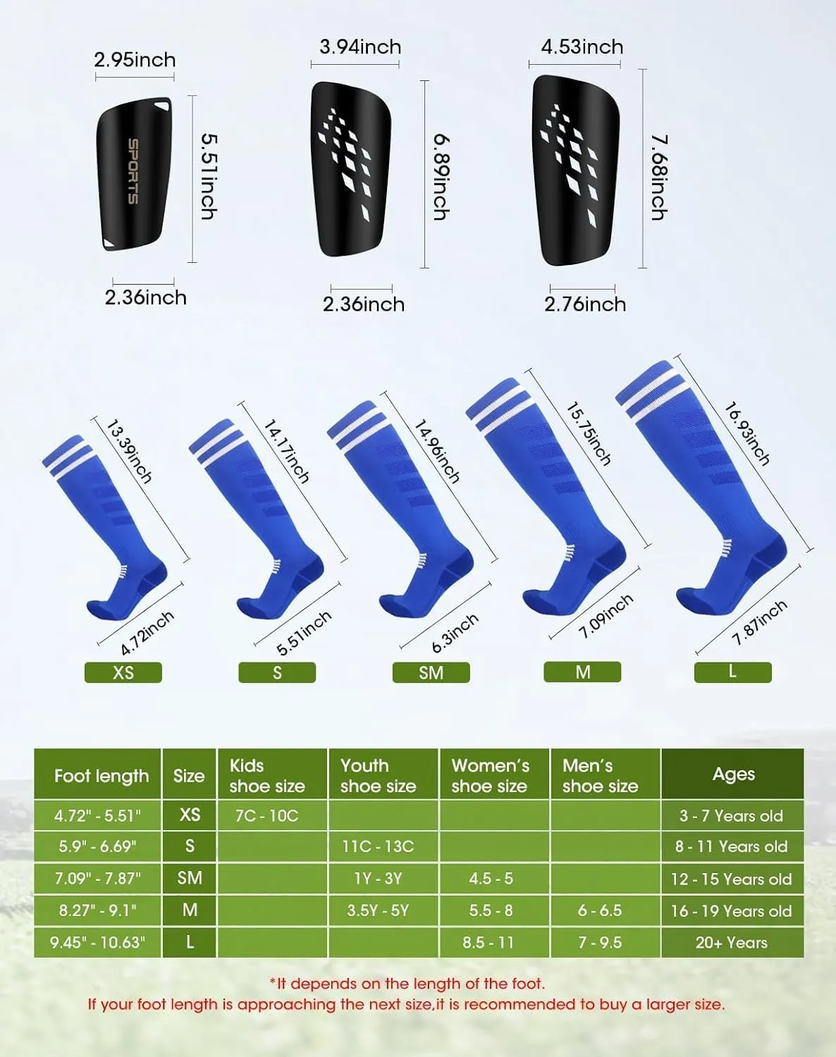 Shin Guards Soccer Youth, Soccer Socks Football Calf Shin Pads, Knee High Sport Long Sock, Ages for 3-20  Years Old