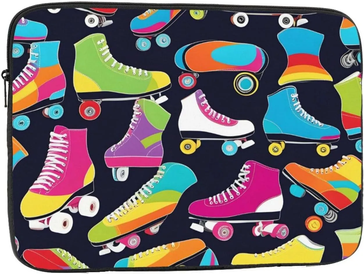 Shockproof Portable Laptop Sleeve Bag - for Trip, Travel, Office, Daily Use - for Men and Women Retro Roller Skates Prints