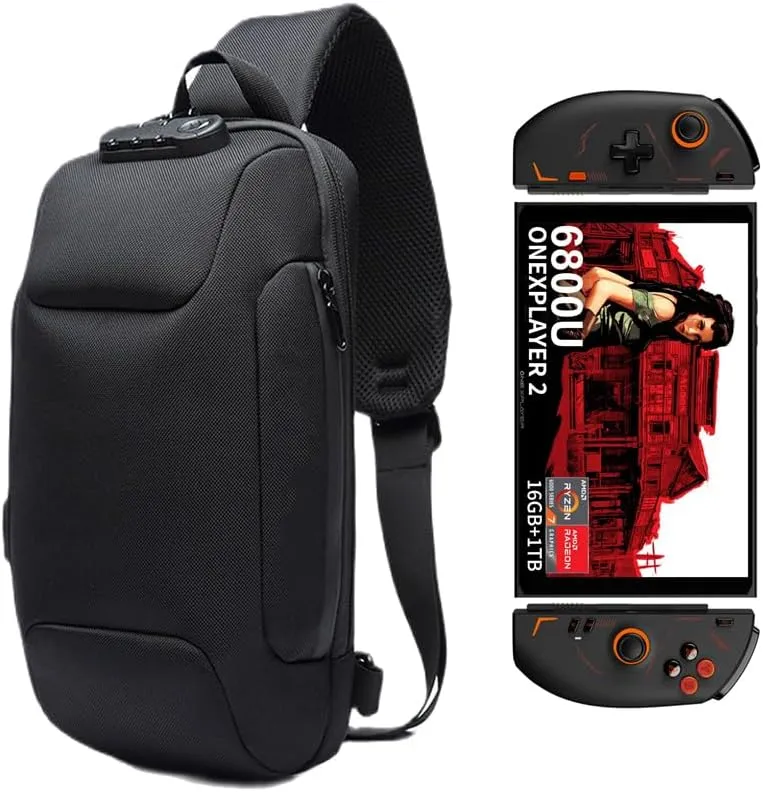 Shockproof Protective Crossbody Shoulder Chest Backpack Travel Home Storage Bag Carrying Case Compatible with OneXPlayer 2 8.4 Inch (Black)