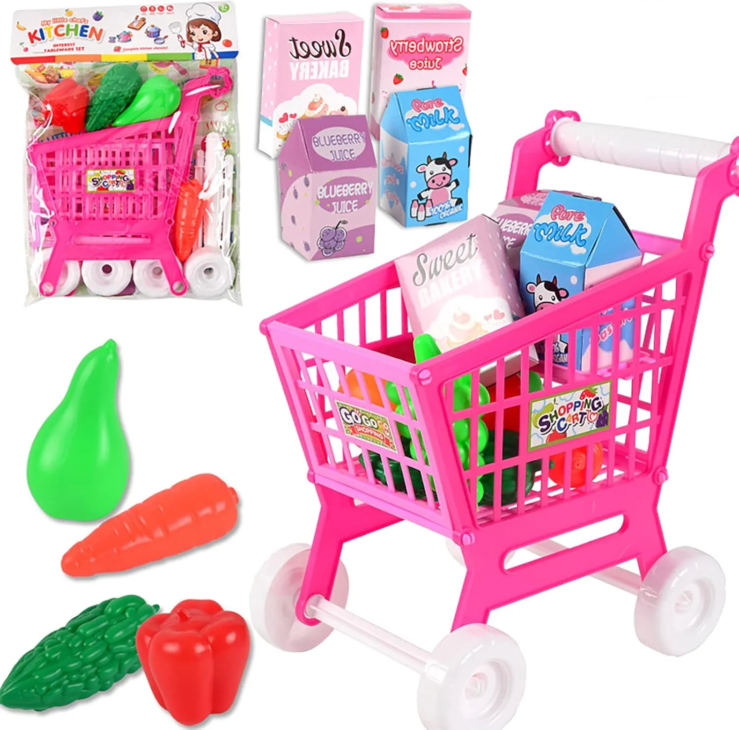 Shopping Cart Toy, Shopping Cart Pretend Play Educational Toy for 3  Year Old Toddlers Boys and Girls WJGWC-01 (Vegetable) 7705-5