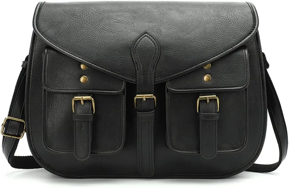 Shoulder Bag for Women Multi Pocket Crossbody Bag PU Leather Handbag Retro Satchel Large Capacity Purse