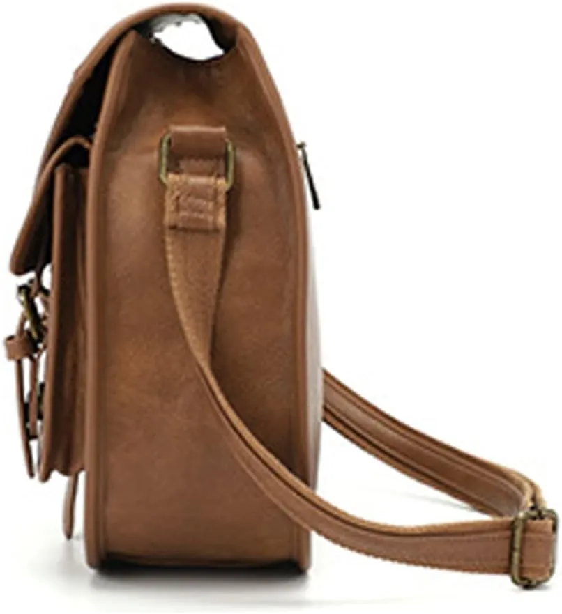 Shoulder Bag for Women Multi Pocket Crossbody Bag PU Leather Handbag Retro Satchel Large Capacity Purse