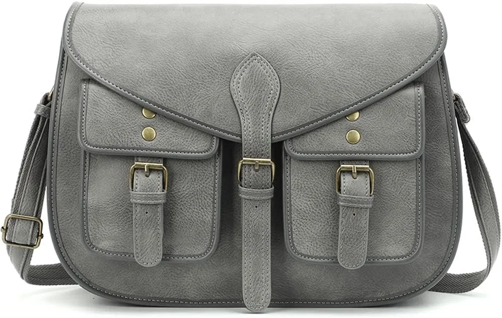 Shoulder Bag for Women Multi Pocket Crossbody Bag PU Leather Handbag Retro Satchel Large Capacity Purse