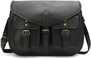 Shoulder Bag for Women Multi Pocket Crossbody Bag PU Leather Handbag Retro Satchel Large Capacity Purse