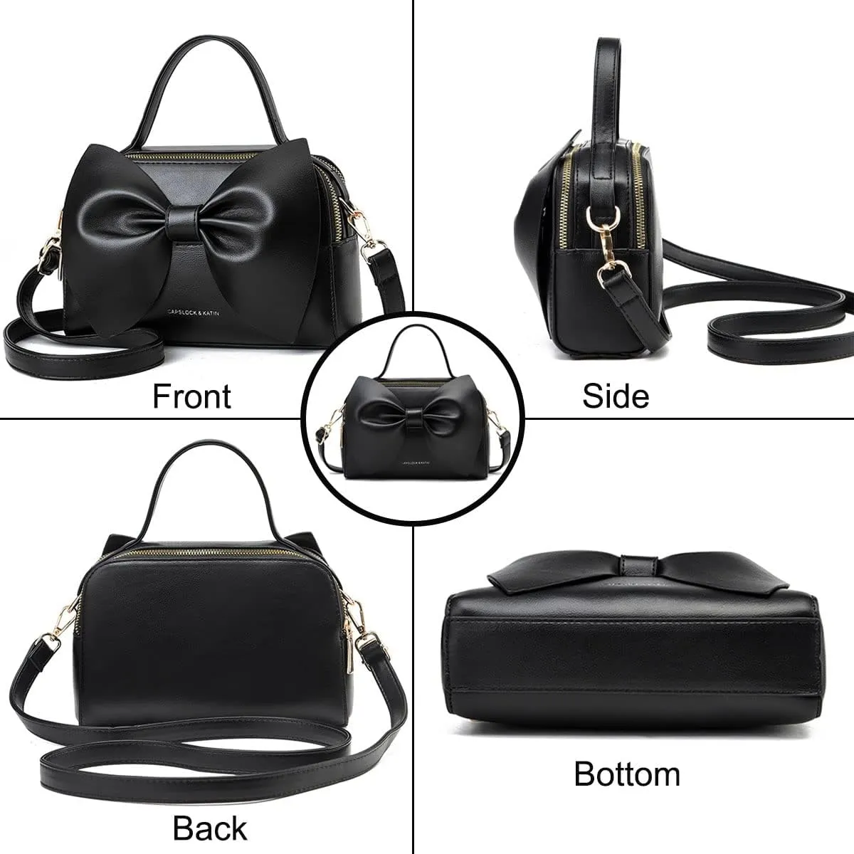 Shoulder Bag for Women PU Leather Purse Girls Bowknot Handbag Fashion Top-Handle Satchel Ladies Crossbody
