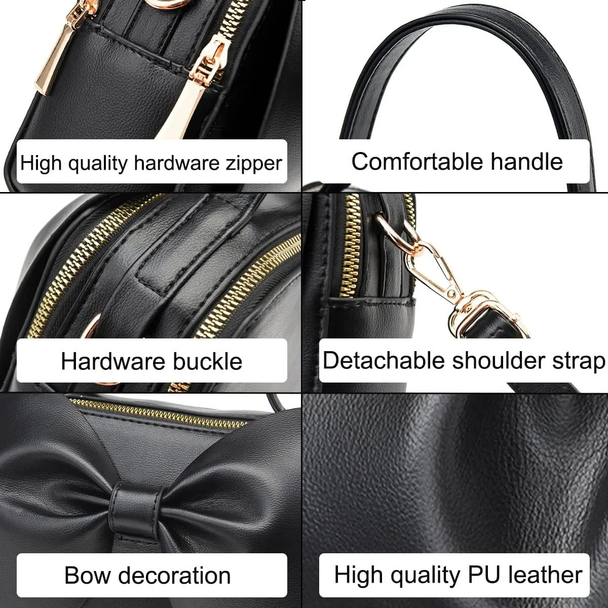 Shoulder Bag for Women PU Leather Purse Girls Bowknot Handbag Fashion Top-Handle Satchel Ladies Crossbody