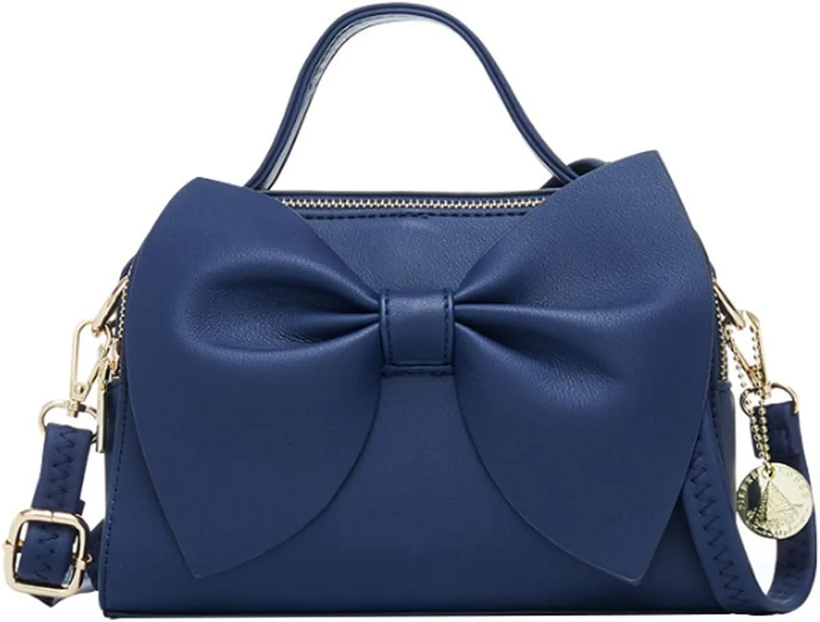 Shoulder Bag for Women PU Leather Purse Girls Bowknot Handbag Fashion Top-Handle Satchel Ladies Crossbody