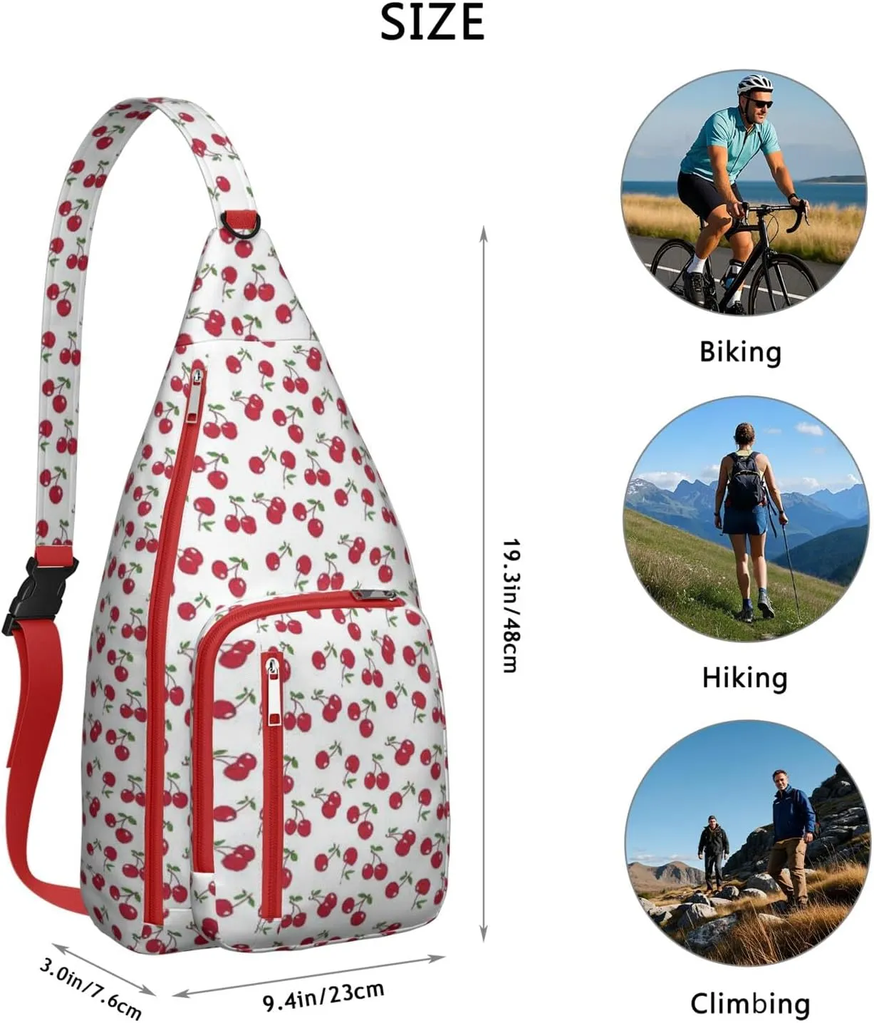 Shoulder Sling Crossbody Casual Chest Bag For Travel Sports Running,Backpack for Men & Women Lightweight Sports BagCrossbody Concealed Carry,Cherry Shoulder Bag Waterproof Chest Bag
