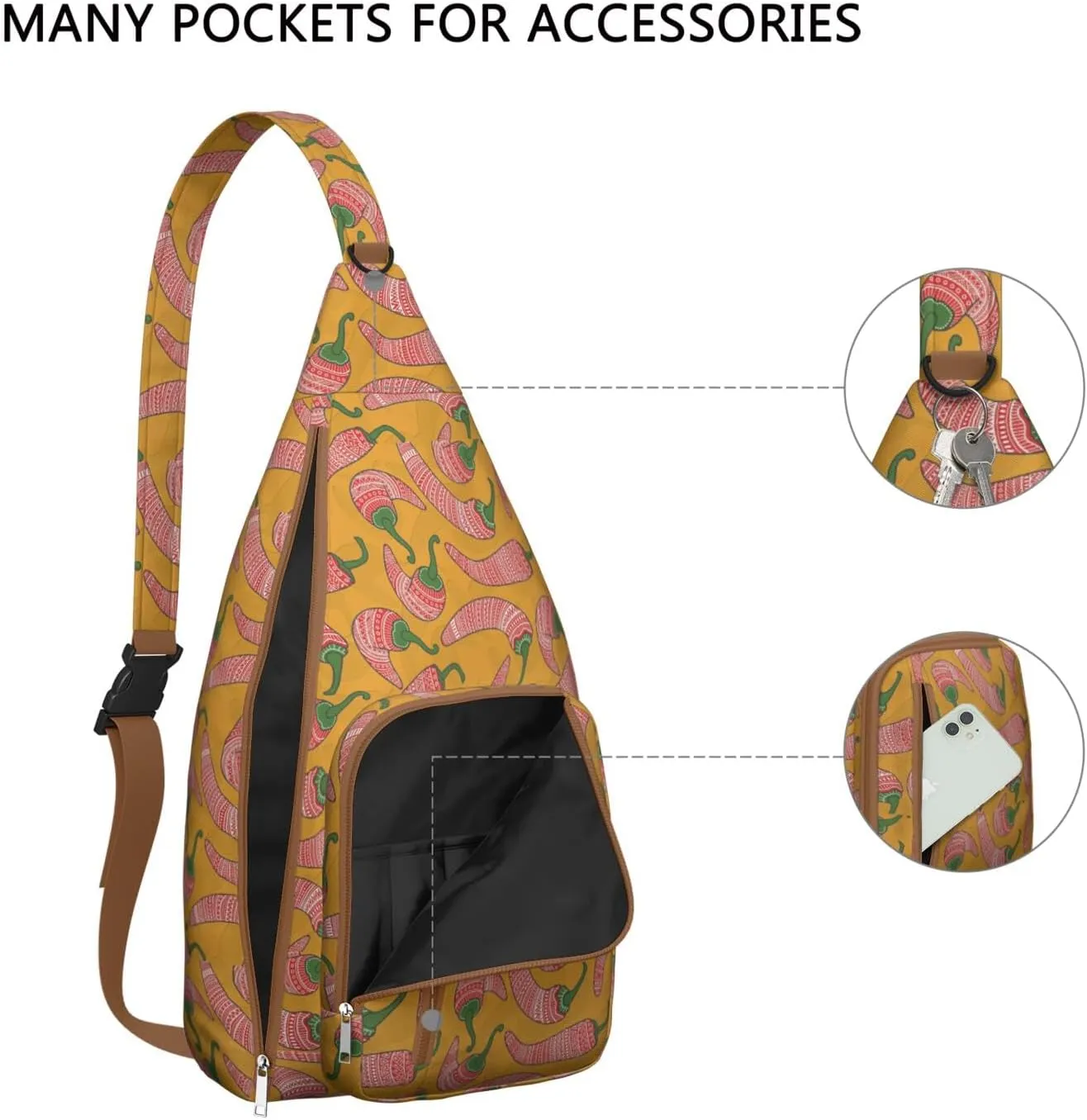 Shoulder Sling Crossbody Casual Chest Bag For Travel Sports Running,Backpack for Men & Women Lightweight Sports BagCrossbody Concealed Carry,Chili Shoulder Bag Waterproof Chest Bag