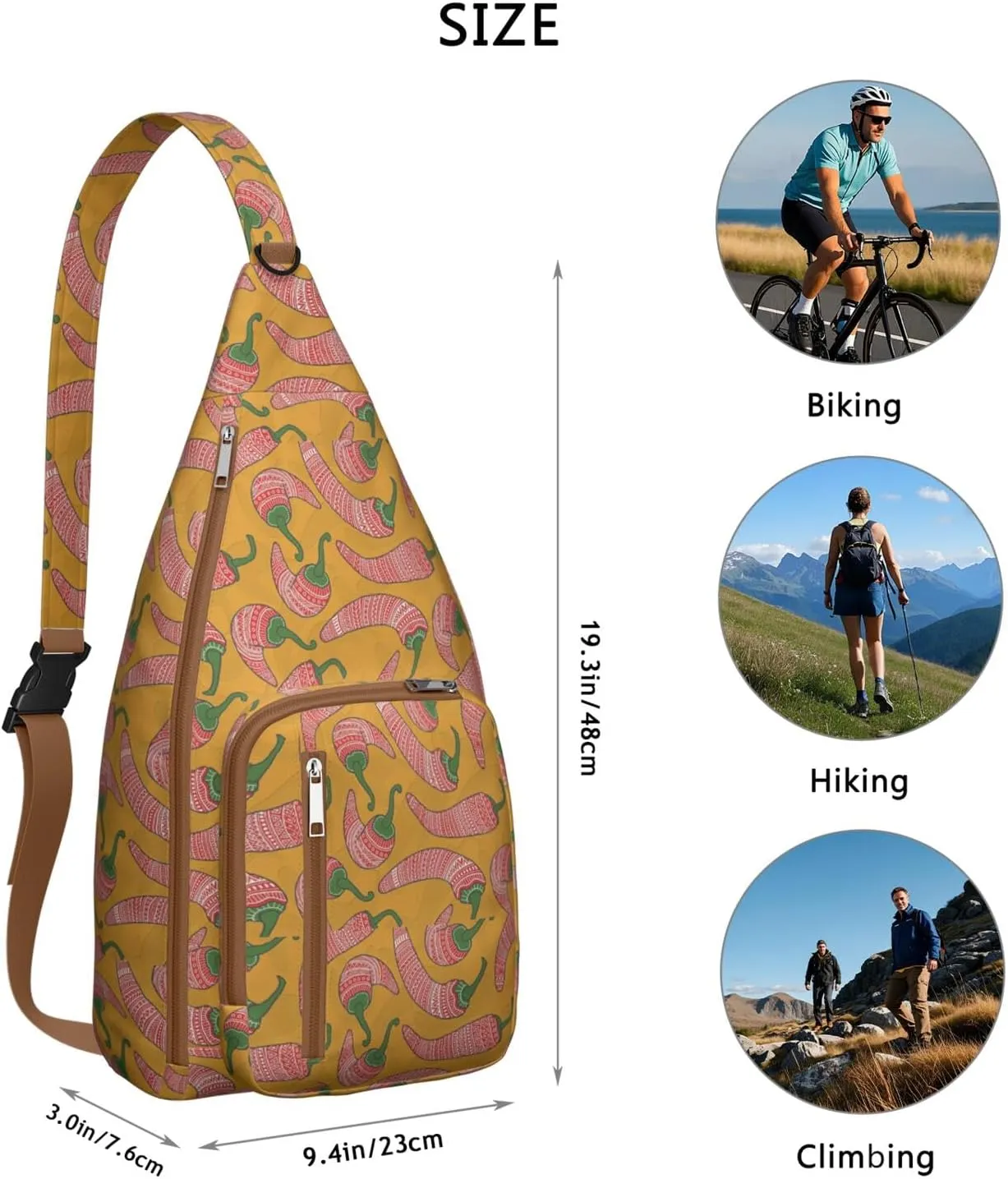 Shoulder Sling Crossbody Casual Chest Bag For Travel Sports Running,Backpack for Men & Women Lightweight Sports BagCrossbody Concealed Carry,Chili Shoulder Bag Waterproof Chest Bag