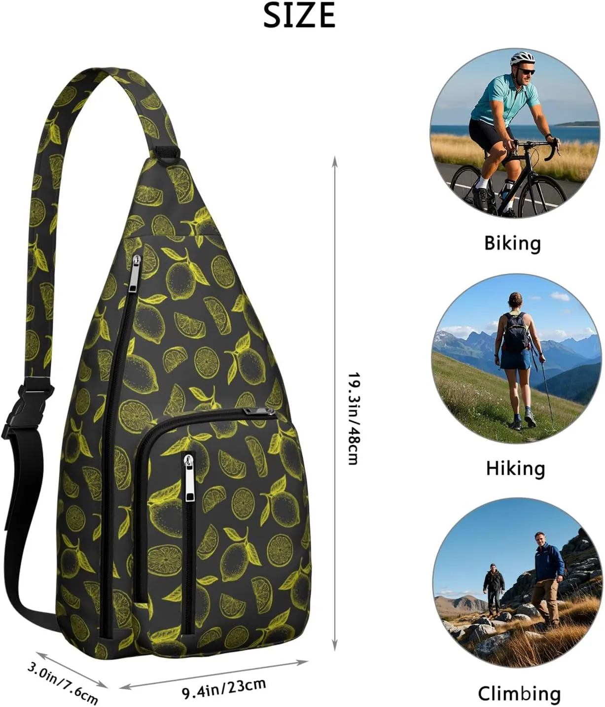 Shoulder Sling Crossbody Casual Chest Bag For Travel Sports Running,Backpack for Men & Women Lightweight Sports BagCrossbody Concealed Carry,Lemon Shoulder Bag Waterproof Chest Bag