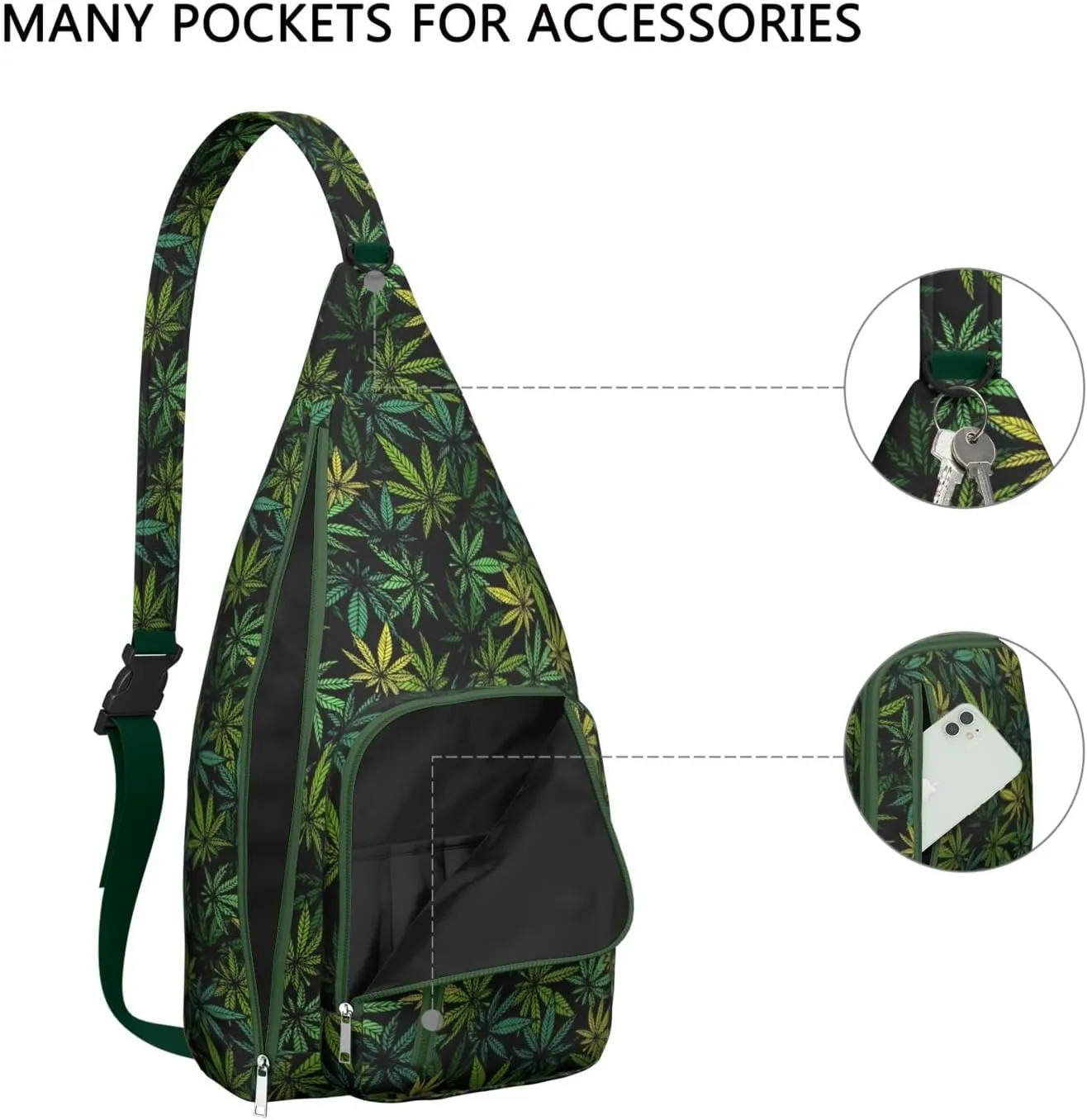 Shoulder Sling Crossbody Casual Chest Bag For Travel Sports Running,Backpack for Men & Women Lightweight Sports BagCrossbody Concealed Carry,Marijuana Leaf Shoulder Bag Waterproof Chest Bag