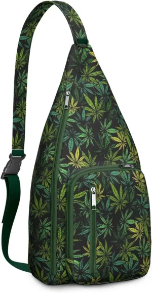 Shoulder Sling Crossbody Casual Chest Bag For Travel Sports Running,Backpack for Men & Women Lightweight Sports BagCrossbody Concealed Carry,Marijuana Leaf Shoulder Bag Waterproof Chest Bag