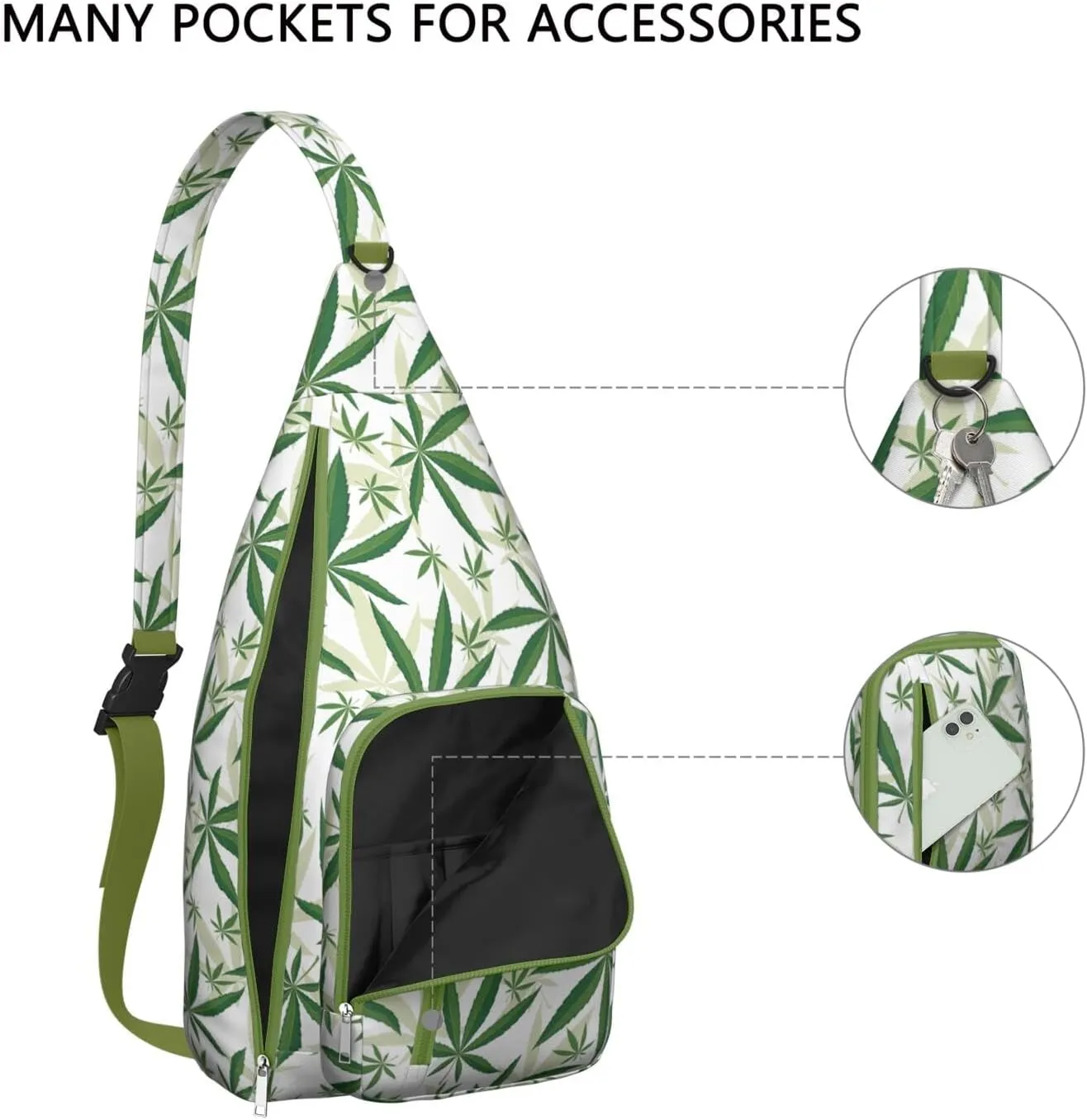 Shoulder Sling Crossbody Casual Chest Bag For Travel Sports Running,Backpack for Men & Women Lightweight Sports BagCrossbody Concealed Carry,Marijuana Leaf Shoulder Bag Waterproof Chest Bag