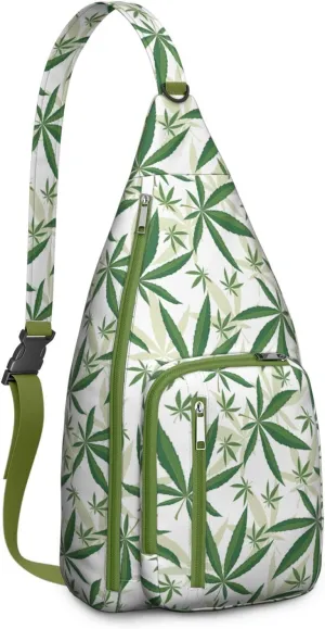 Shoulder Sling Crossbody Casual Chest Bag For Travel Sports Running,Backpack for Men & Women Lightweight Sports BagCrossbody Concealed Carry,Marijuana Leaf Shoulder Bag Waterproof Chest Bag