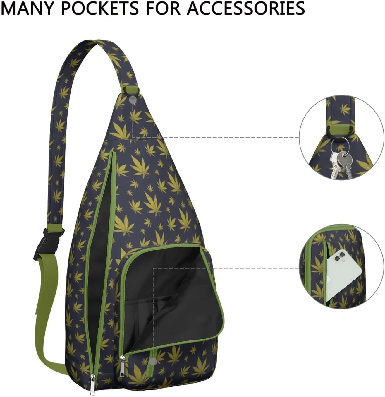 Shoulder Sling Crossbody Casual Chest Bag For Travel Sports Running,Backpack for Men & Women Lightweight Sports BagCrossbody Concealed Carry,Marijuana Leaf Shoulder Bag Waterproof Chest Bag