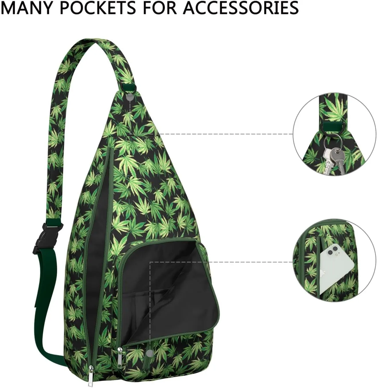 Shoulder Sling Crossbody Casual Chest Bag For Travel Sports Running,Backpack for Men & Women Lightweight Sports BagCrossbody Concealed Carry,Marijuana Leaf Shoulder Bag Waterproof Chest Bag