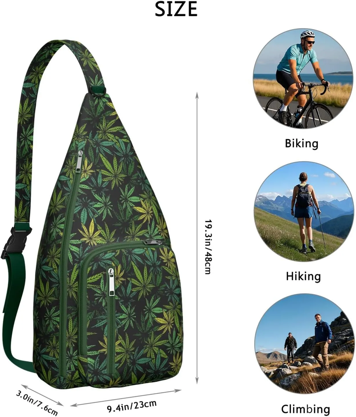 Shoulder Sling Crossbody Casual Chest Bag For Travel Sports Running,Backpack for Men & Women Lightweight Sports BagCrossbody Concealed Carry,Marijuana Leaf Shoulder Bag Waterproof Chest Bag