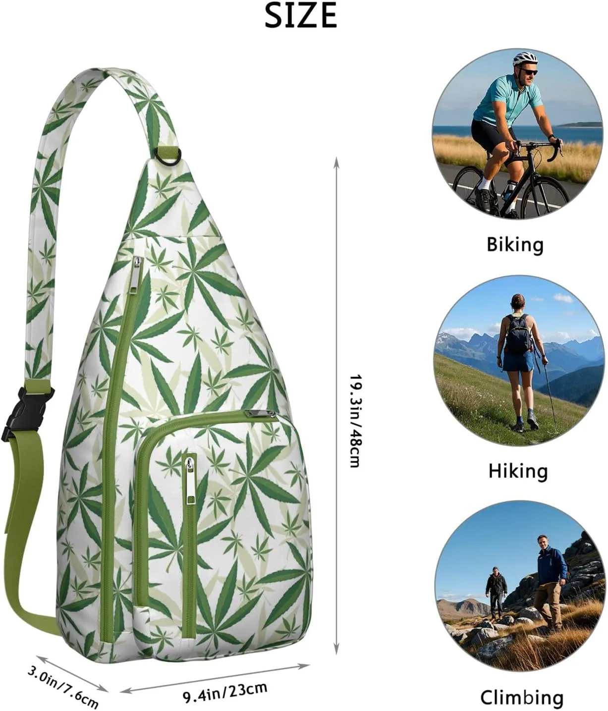 Shoulder Sling Crossbody Casual Chest Bag For Travel Sports Running,Backpack for Men & Women Lightweight Sports BagCrossbody Concealed Carry,Marijuana Leaf Shoulder Bag Waterproof Chest Bag