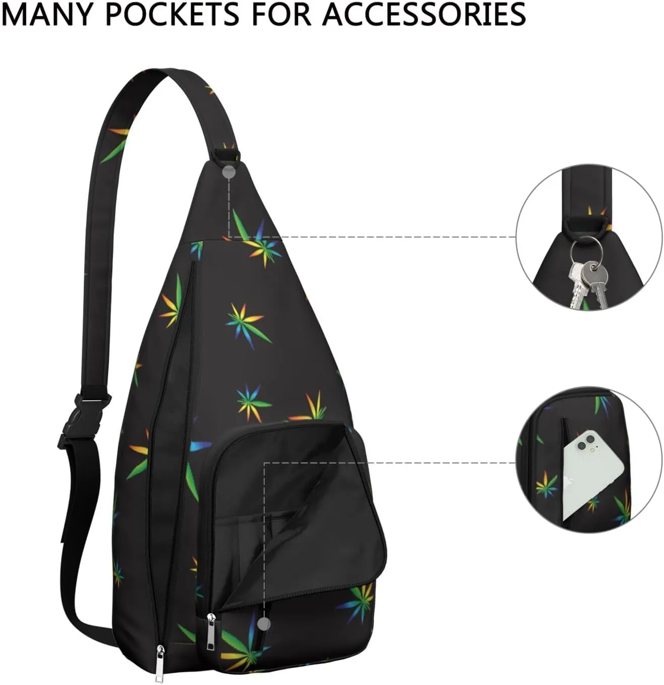 Shoulder Sling Crossbody Casual Chest Bag For Travel Sports Running,Backpack for Men & Women Lightweight Sports BagCrossbody Concealed Carry,Marijuana Leaf Shoulder Bag Waterproof Chest Bag