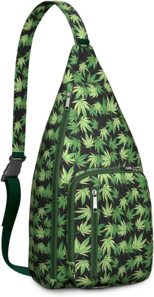 Shoulder Sling Crossbody Casual Chest Bag For Travel Sports Running,Backpack for Men & Women Lightweight Sports BagCrossbody Concealed Carry,Marijuana Leaf Shoulder Bag Waterproof Chest Bag