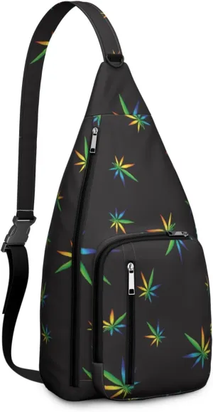 Shoulder Sling Crossbody Casual Chest Bag For Travel Sports Running,Backpack for Men & Women Lightweight Sports BagCrossbody Concealed Carry,Marijuana Leaf Shoulder Bag Waterproof Chest Bag