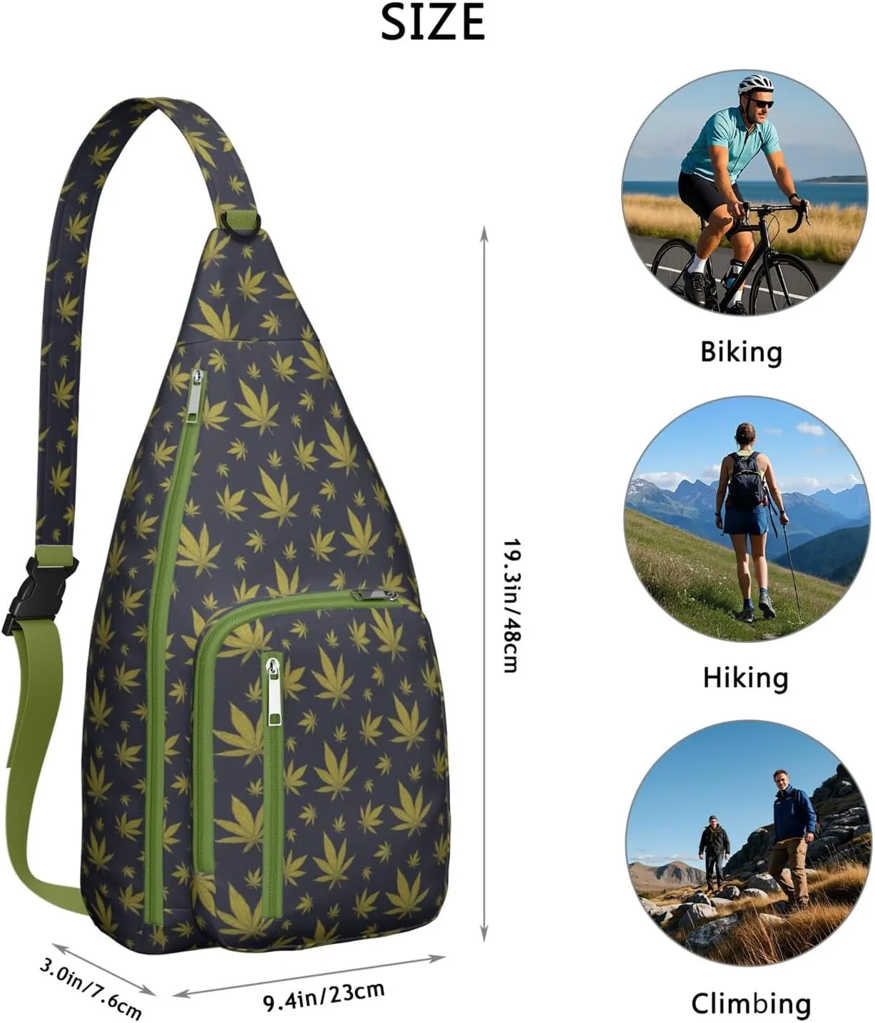 Shoulder Sling Crossbody Casual Chest Bag For Travel Sports Running,Backpack for Men & Women Lightweight Sports BagCrossbody Concealed Carry,Marijuana Leaf Shoulder Bag Waterproof Chest Bag