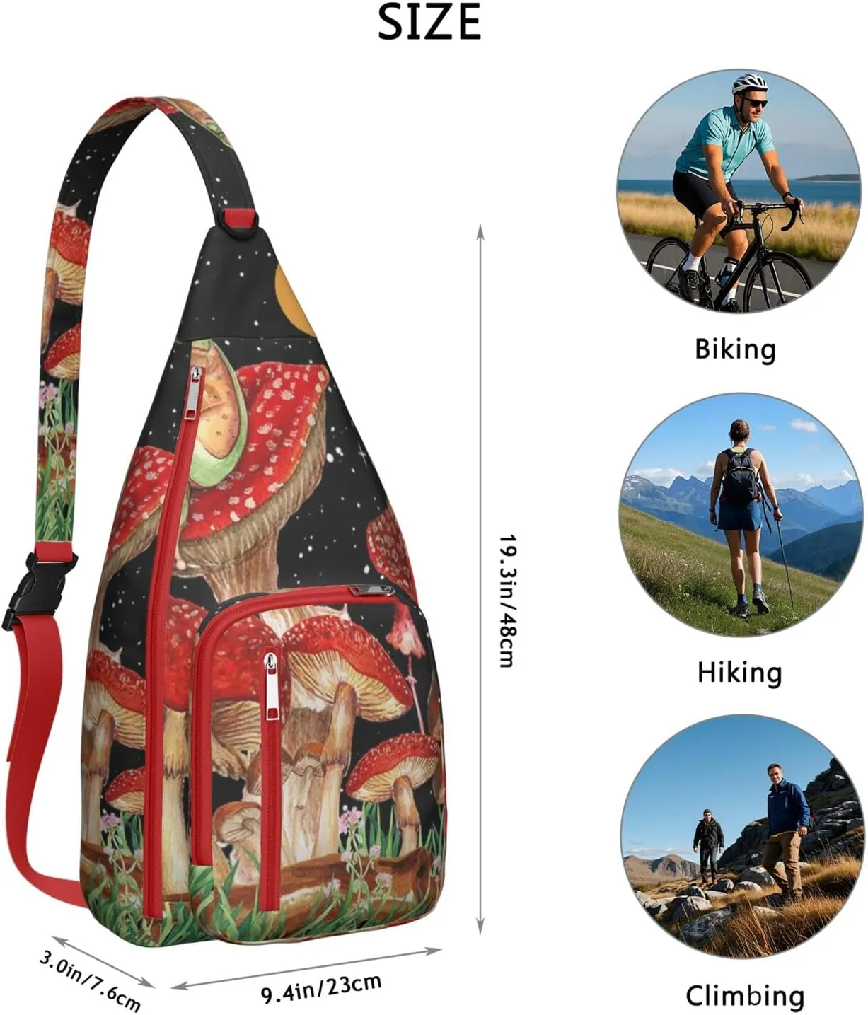 Shoulder Sling Crossbody Casual Chest Bag For Travel Sports Running,Backpack for Men & Women Lightweight Sports BagCrossbody Concealed Carry,Mushroom Shoulder Bag Waterproof Chest Bag