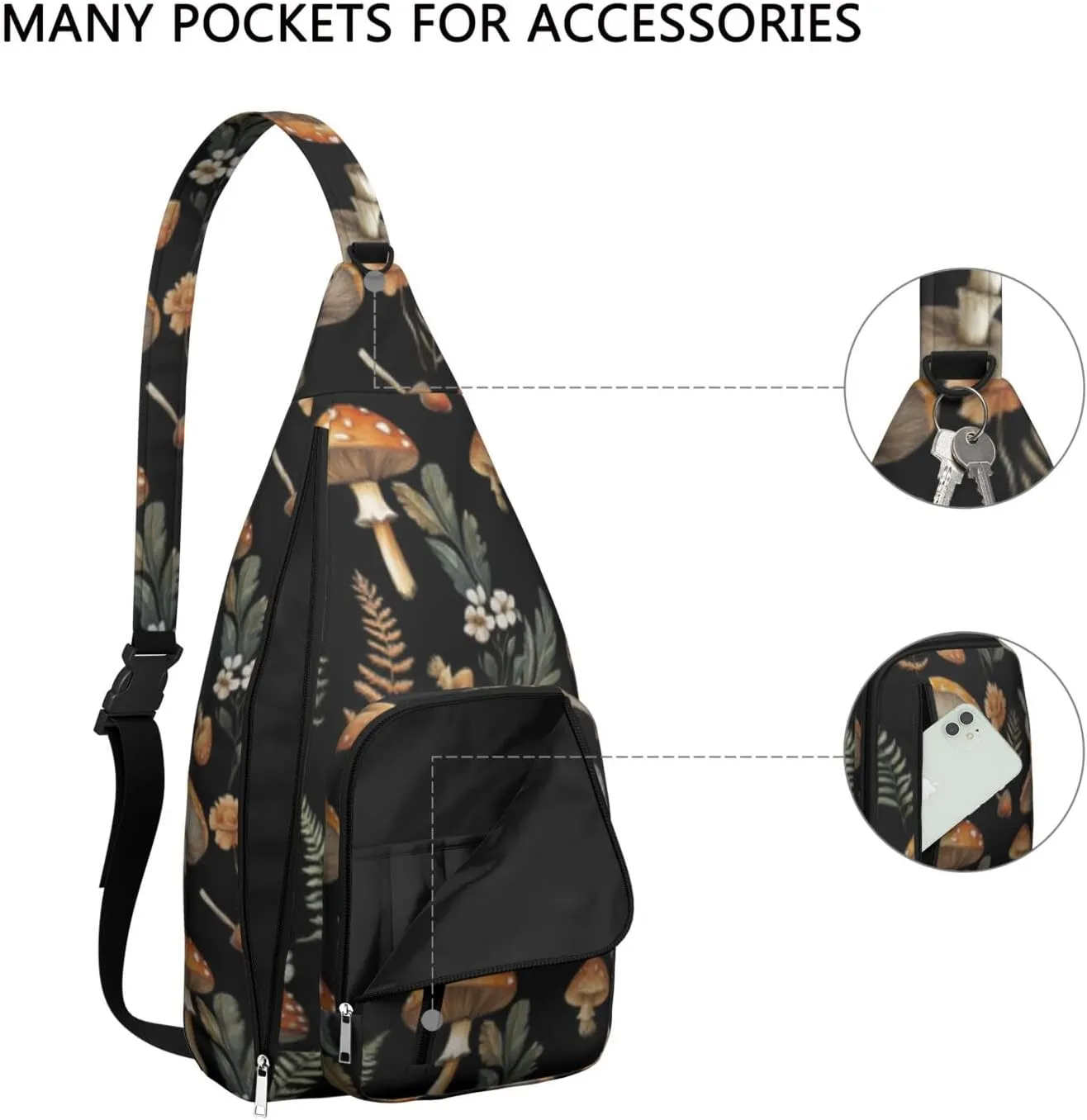 Shoulder Sling Crossbody Casual Chest Bag For Travel Sports Running,Backpack for Men & Women Lightweight Sports BagCrossbody Concealed Carry,Mushroom Shoulder Bag Waterproof Chest Bag