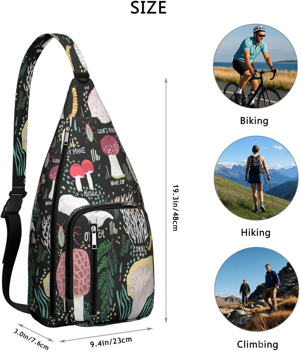 Shoulder Sling Crossbody Casual Chest Bag For Travel Sports Running,Backpack for Men & Women Lightweight Sports BagCrossbody Concealed Carry,Mushroom Shoulder Bag Waterproof Chest Bag