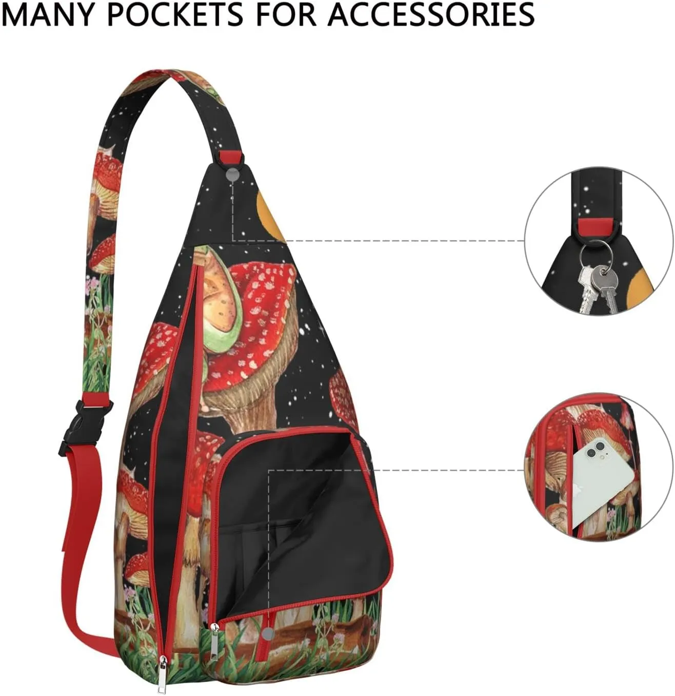 Shoulder Sling Crossbody Casual Chest Bag For Travel Sports Running,Backpack for Men & Women Lightweight Sports BagCrossbody Concealed Carry,Mushroom Shoulder Bag Waterproof Chest Bag