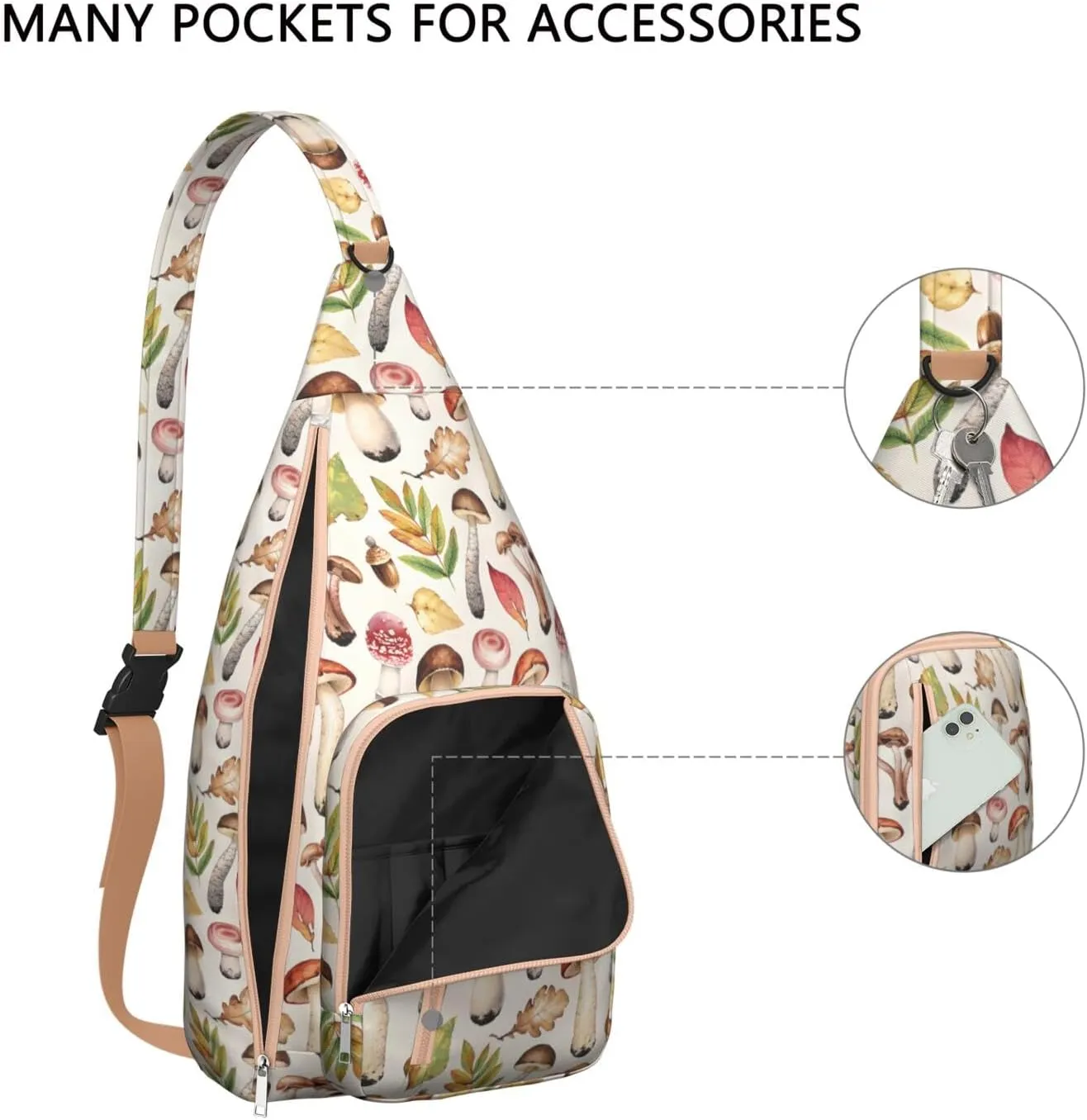 Shoulder Sling Crossbody Casual Chest Bag For Travel Sports Running,Backpack for Men & Women Lightweight Sports BagCrossbody Concealed Carry,Mushroom Shoulder Bag Waterproof Chest Bag