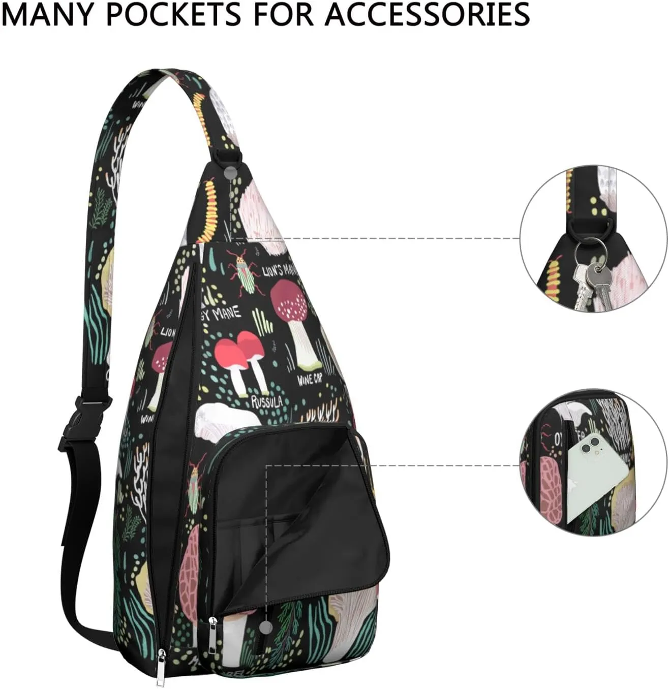 Shoulder Sling Crossbody Casual Chest Bag For Travel Sports Running,Backpack for Men & Women Lightweight Sports BagCrossbody Concealed Carry,Mushroom Shoulder Bag Waterproof Chest Bag