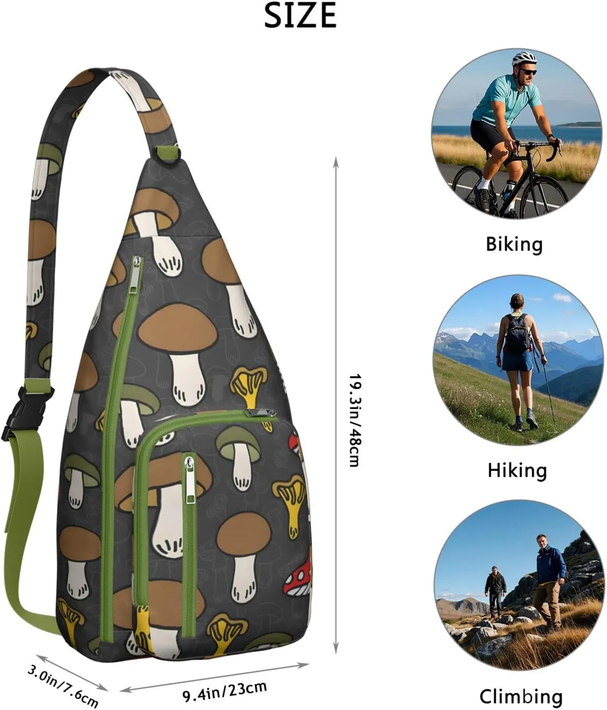 Shoulder Sling Crossbody Casual Chest Bag For Travel Sports Running,Backpack for Men & Women Lightweight Sports BagCrossbody Concealed Carry,Mushroom Shoulder Bag Waterproof Chest Bag
