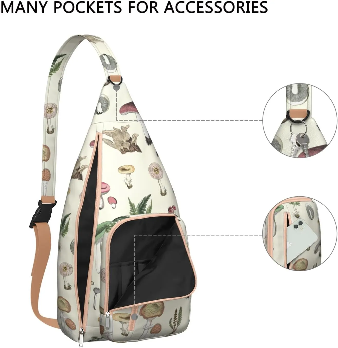 Shoulder Sling Crossbody Casual Chest Bag For Travel Sports Running,Backpack for Men & Women Lightweight Sports BagCrossbody Concealed Carry,Mushroom Shoulder Bag Waterproof Chest Bag