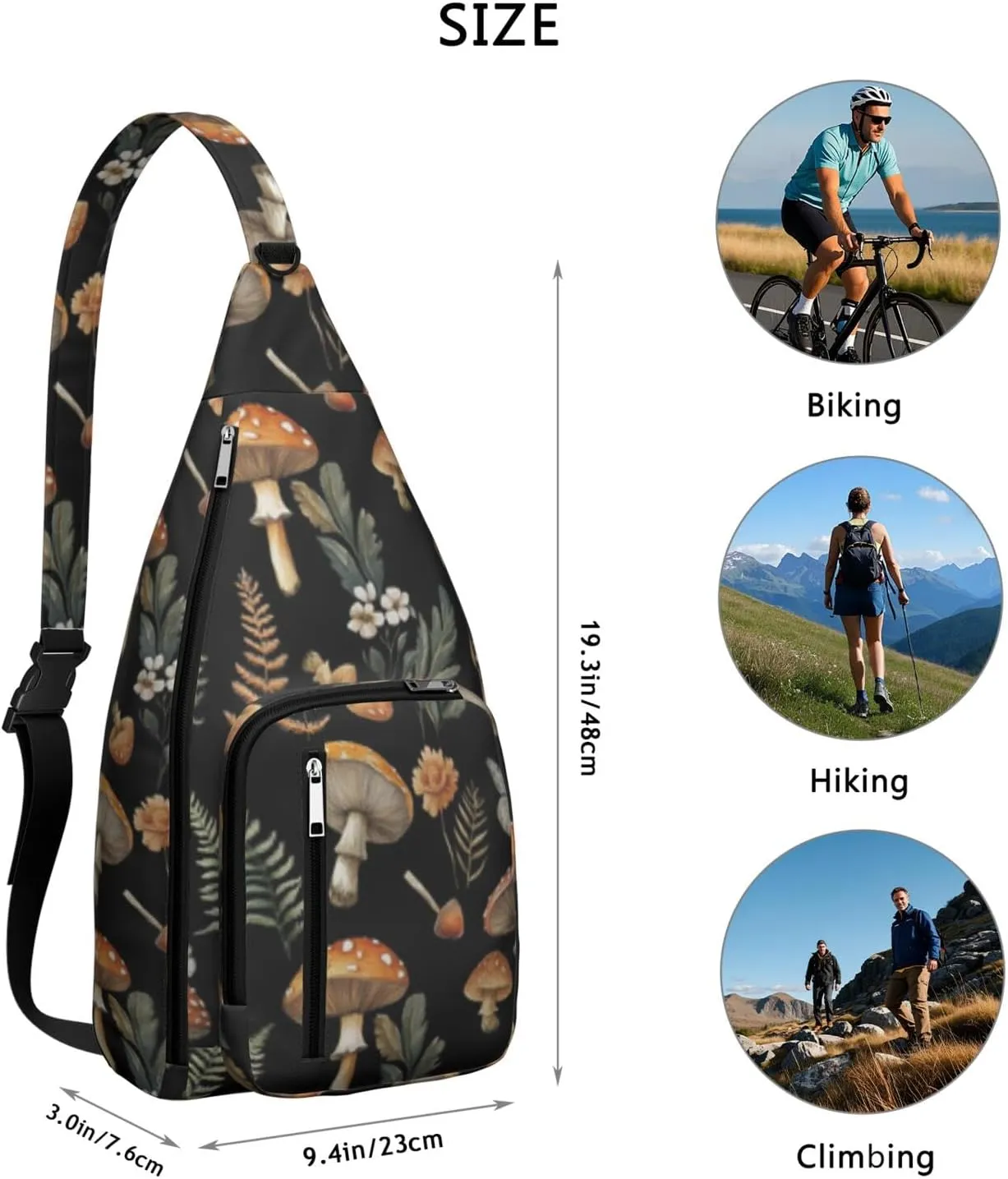 Shoulder Sling Crossbody Casual Chest Bag For Travel Sports Running,Backpack for Men & Women Lightweight Sports BagCrossbody Concealed Carry,Mushroom Shoulder Bag Waterproof Chest Bag