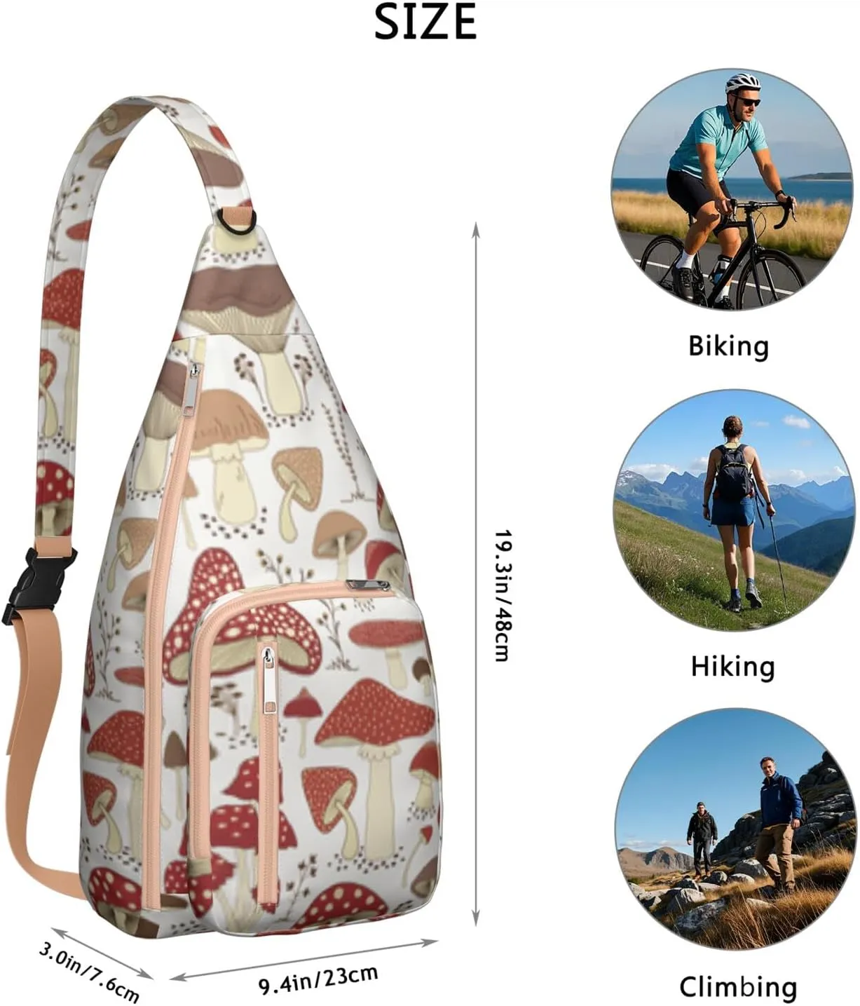 Shoulder Sling Crossbody Casual Chest Bag For Travel Sports Running,Backpack for Men & Women Lightweight Sports BagCrossbody Concealed Carry,Mushroom Shoulder Bag Waterproof Chest Bag