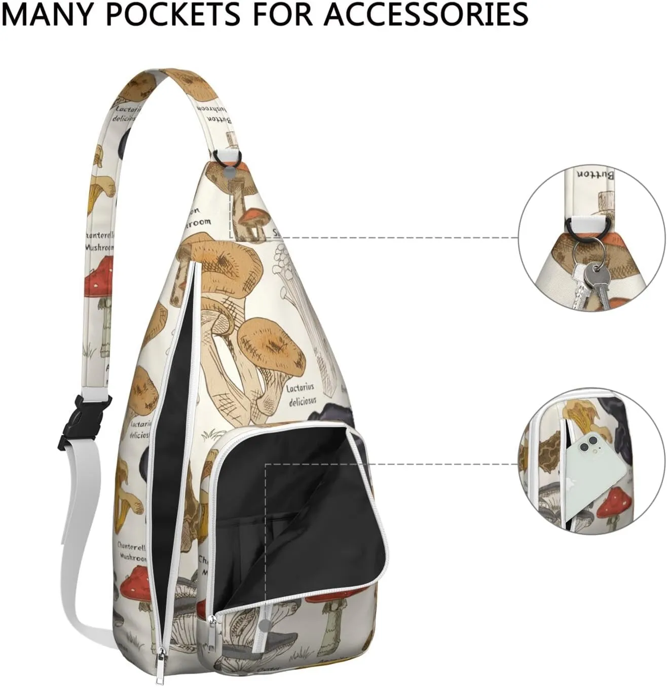 Shoulder Sling Crossbody Casual Chest Bag For Travel Sports Running,Backpack for Men & Women Lightweight Sports BagCrossbody Concealed Carry,Mushroom Shoulder Bag Waterproof Chest Bag