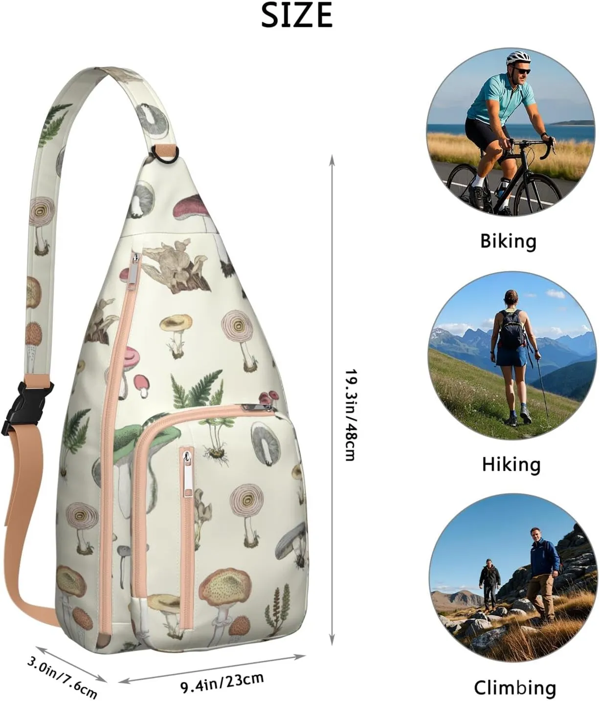 Shoulder Sling Crossbody Casual Chest Bag For Travel Sports Running,Backpack for Men & Women Lightweight Sports BagCrossbody Concealed Carry,Mushroom Shoulder Bag Waterproof Chest Bag