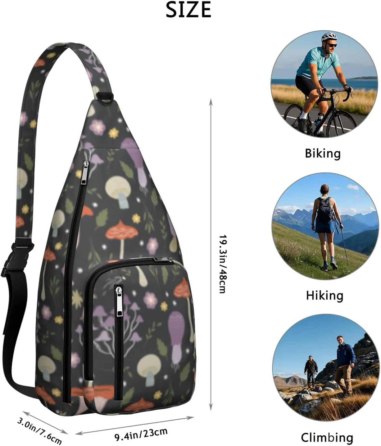 Shoulder Sling Crossbody Casual Chest Bag For Travel Sports Running,Backpack for Men & Women Lightweight Sports BagCrossbody Concealed Carry,Mushroom Shoulder Bag Waterproof Chest Bag