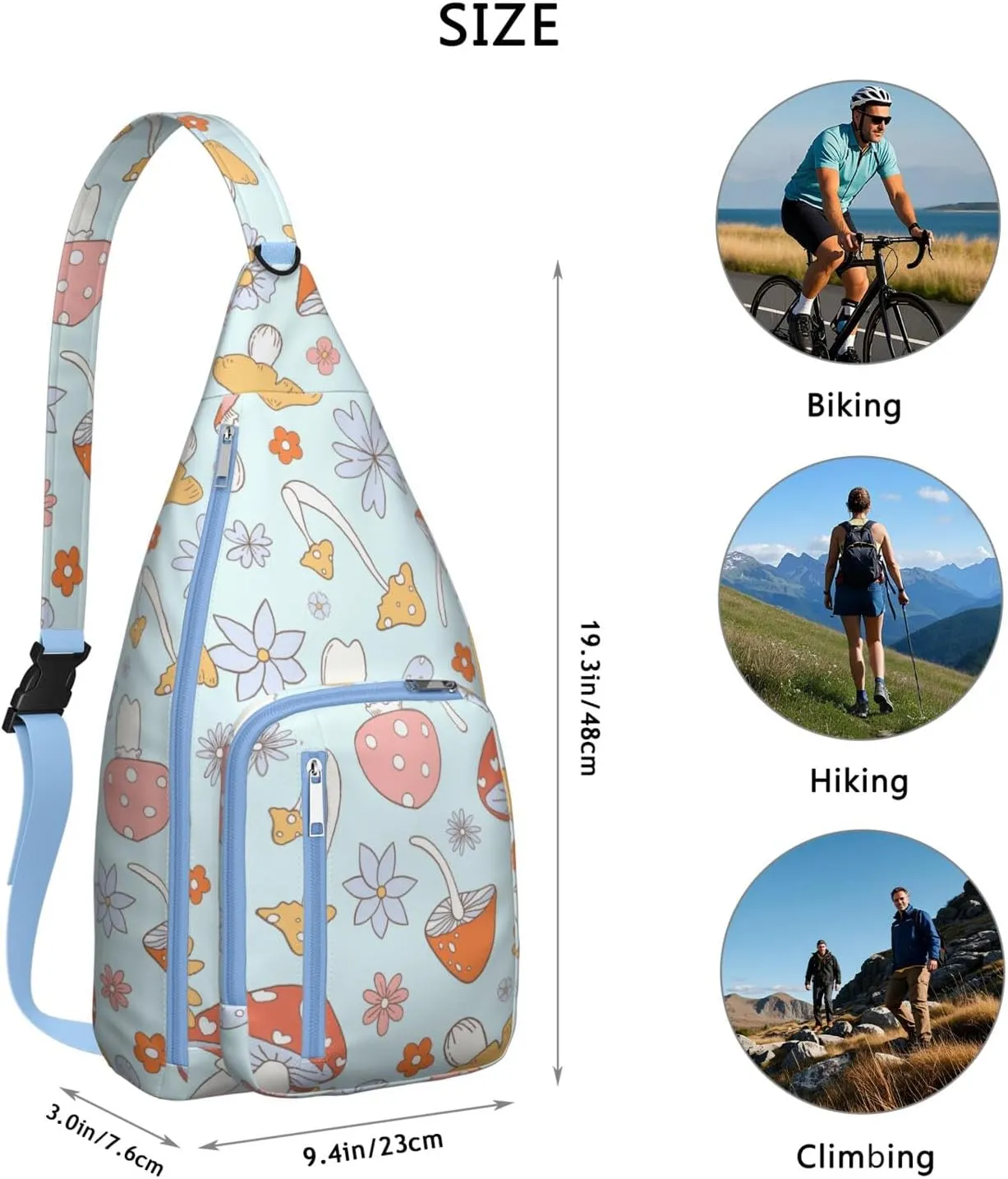 Shoulder Sling Crossbody Casual Chest Bag For Travel Sports Running,Backpack for Men & Women Lightweight Sports BagCrossbody Concealed Carry,Mushroom Shoulder Bag Waterproof Chest Bag
