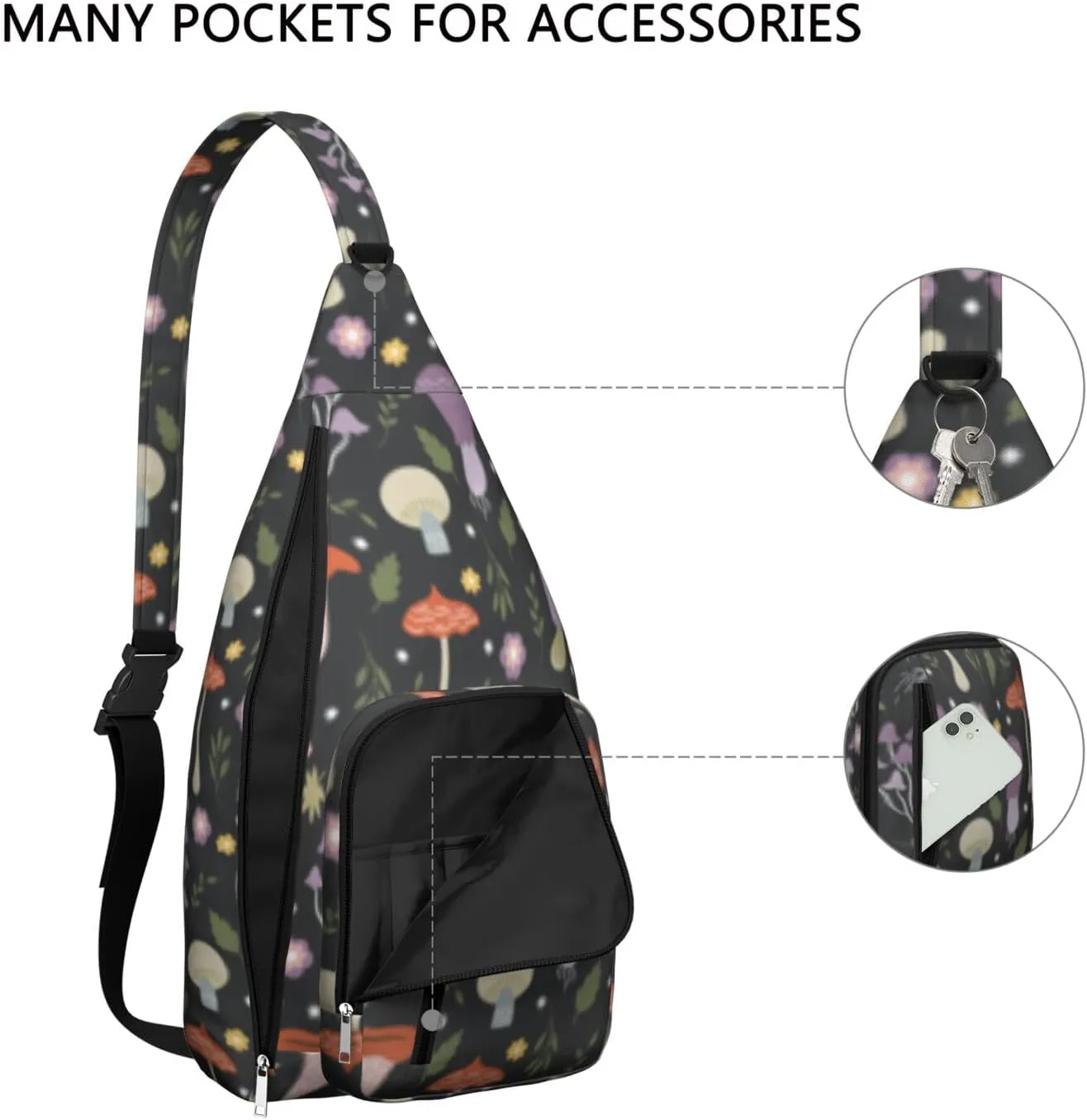 Shoulder Sling Crossbody Casual Chest Bag For Travel Sports Running,Backpack for Men & Women Lightweight Sports BagCrossbody Concealed Carry,Mushroom Shoulder Bag Waterproof Chest Bag