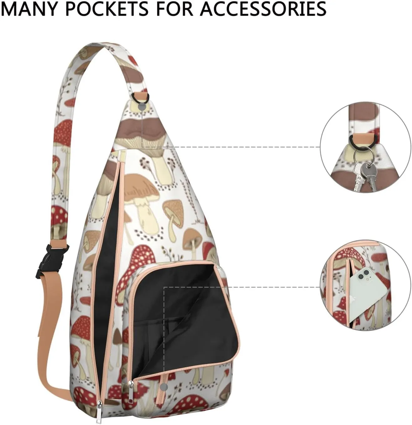 Shoulder Sling Crossbody Casual Chest Bag For Travel Sports Running,Backpack for Men & Women Lightweight Sports BagCrossbody Concealed Carry,Mushroom Shoulder Bag Waterproof Chest Bag