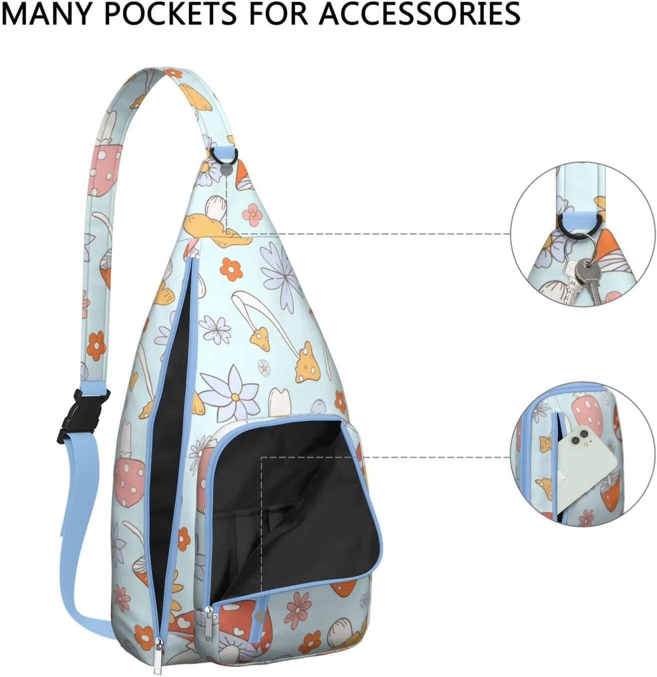 Shoulder Sling Crossbody Casual Chest Bag For Travel Sports Running,Backpack for Men & Women Lightweight Sports BagCrossbody Concealed Carry,Mushroom Shoulder Bag Waterproof Chest Bag