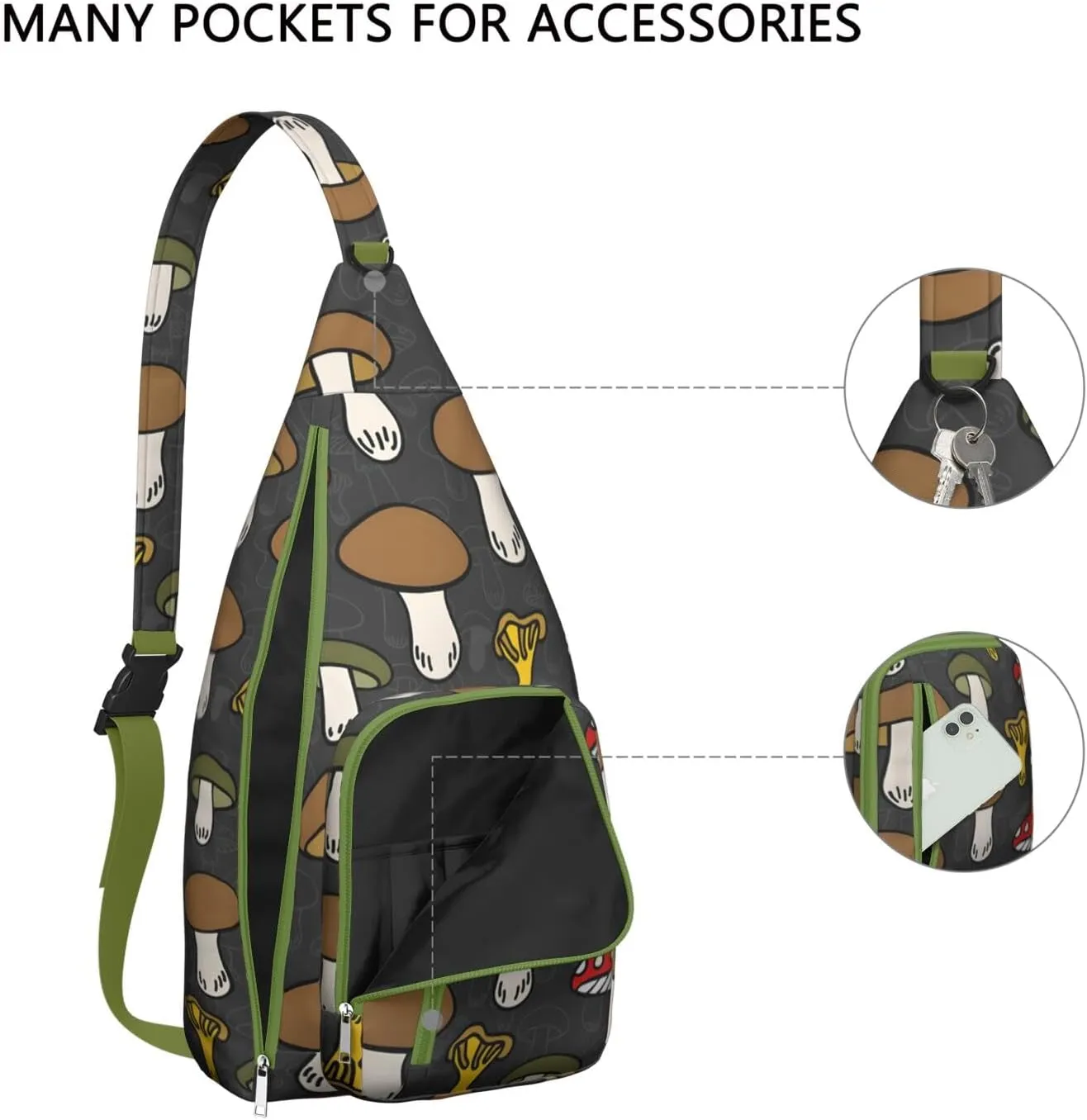 Shoulder Sling Crossbody Casual Chest Bag For Travel Sports Running,Backpack for Men & Women Lightweight Sports BagCrossbody Concealed Carry,Mushroom Shoulder Bag Waterproof Chest Bag