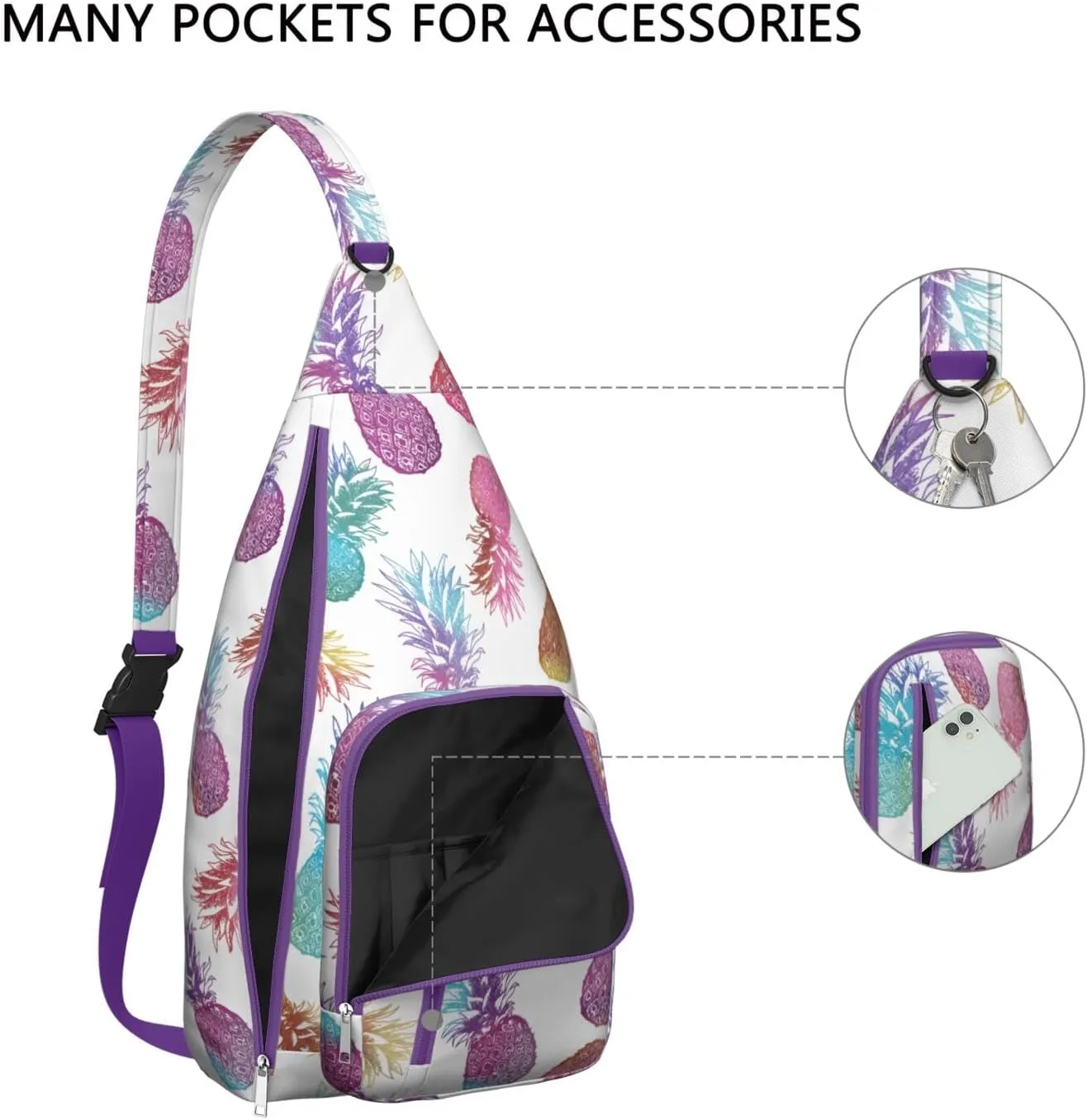 Shoulder Sling Crossbody Casual Chest Bag For Travel Sports Running,Backpack for Men & Women Lightweight Sports BagCrossbody Concealed Carry,Pineapple Shoulder Bag Waterproof Chest Bag