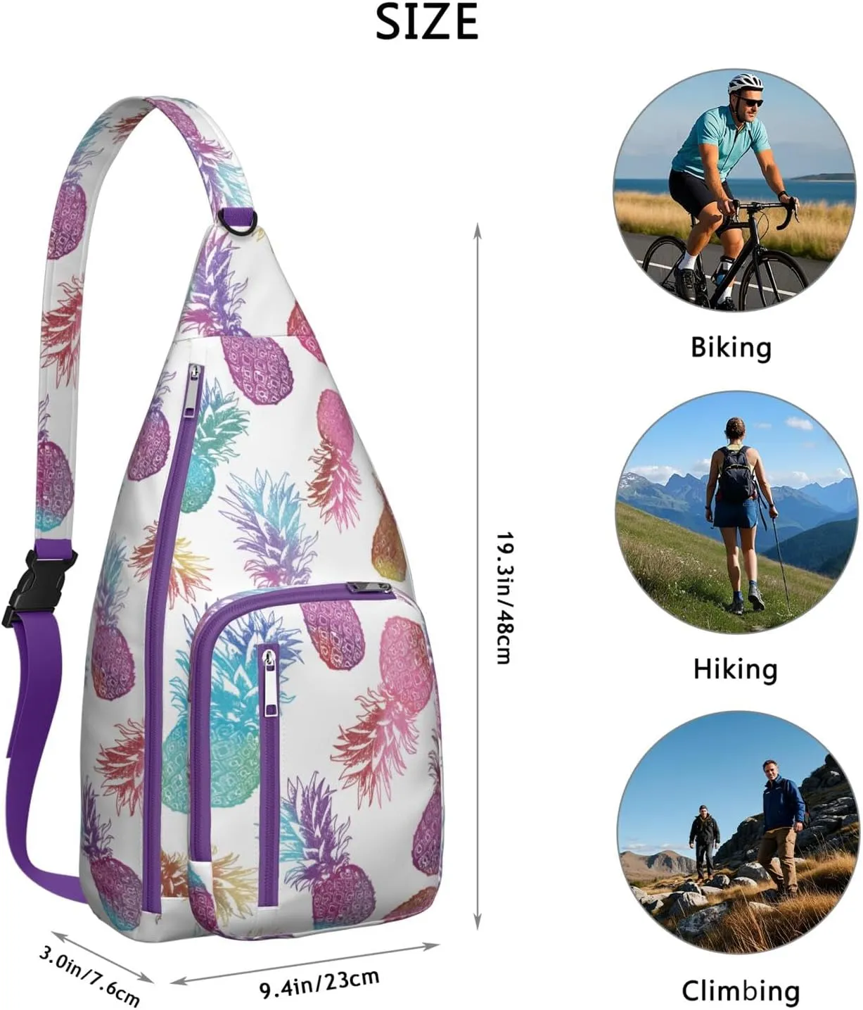 Shoulder Sling Crossbody Casual Chest Bag For Travel Sports Running,Backpack for Men & Women Lightweight Sports BagCrossbody Concealed Carry,Pineapple Shoulder Bag Waterproof Chest Bag