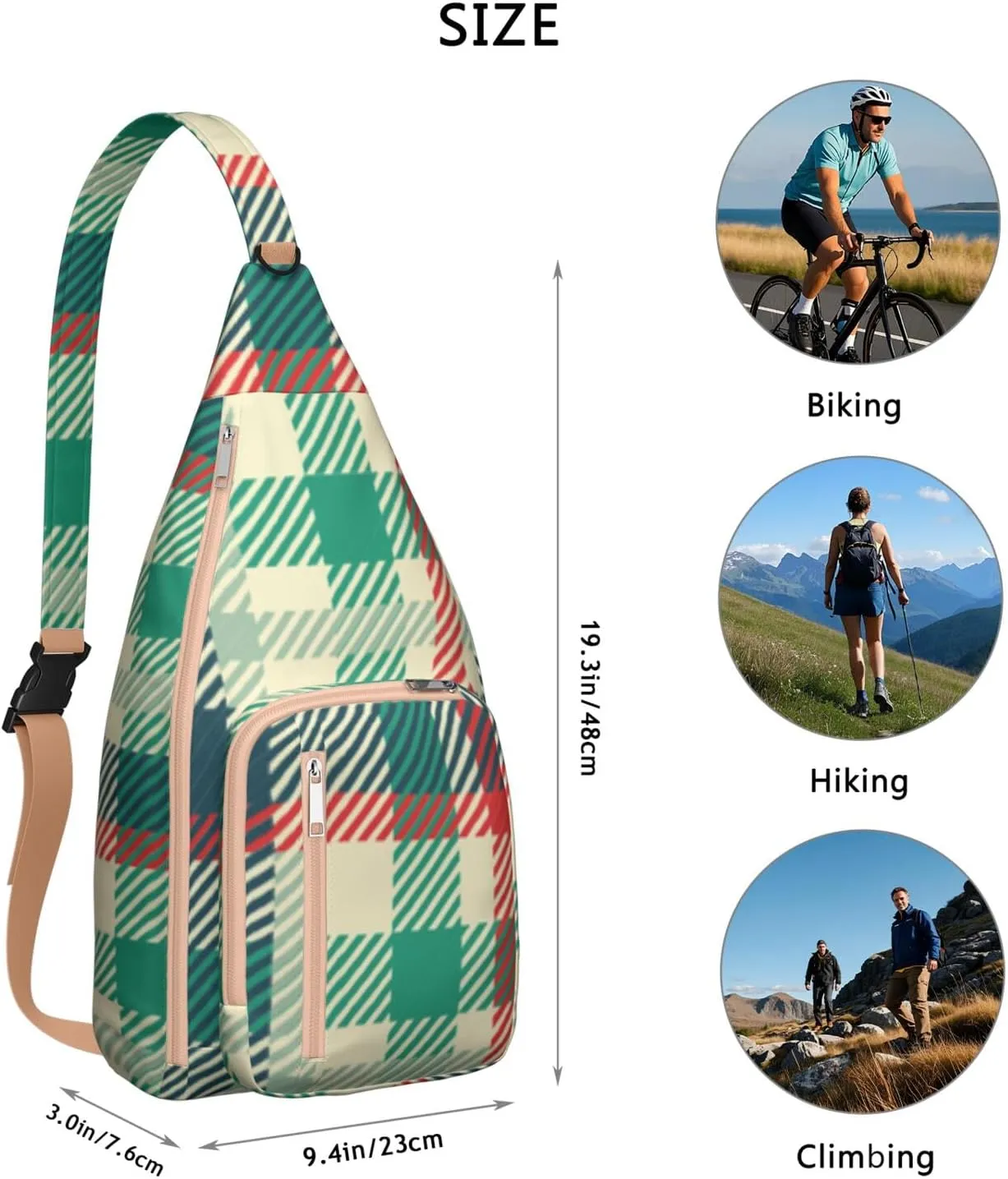 Shoulder Sling Crossbody Casual Chest Bag For Travel Sports Running,Backpack for Men & Women Lightweight Sports BagCrossbody Concealed Carry,Plaid Shoulder Bag Waterproof Chest Bag