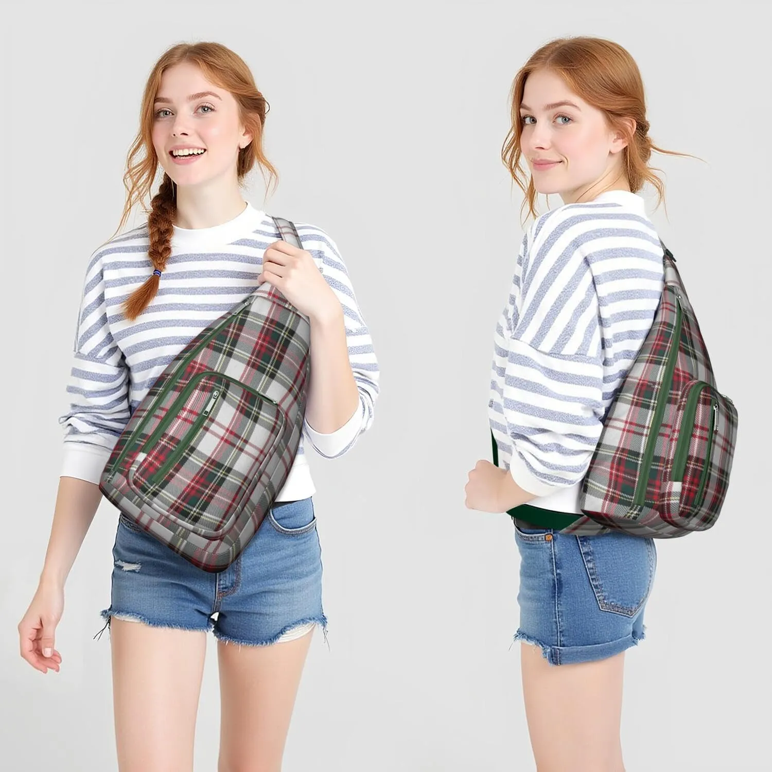 Shoulder Sling Crossbody Casual Chest Bag For Travel Sports Running,Backpack for Men & Women Lightweight Sports BagCrossbody Concealed Carry,Plaid Shoulder Bag Waterproof Chest Bag