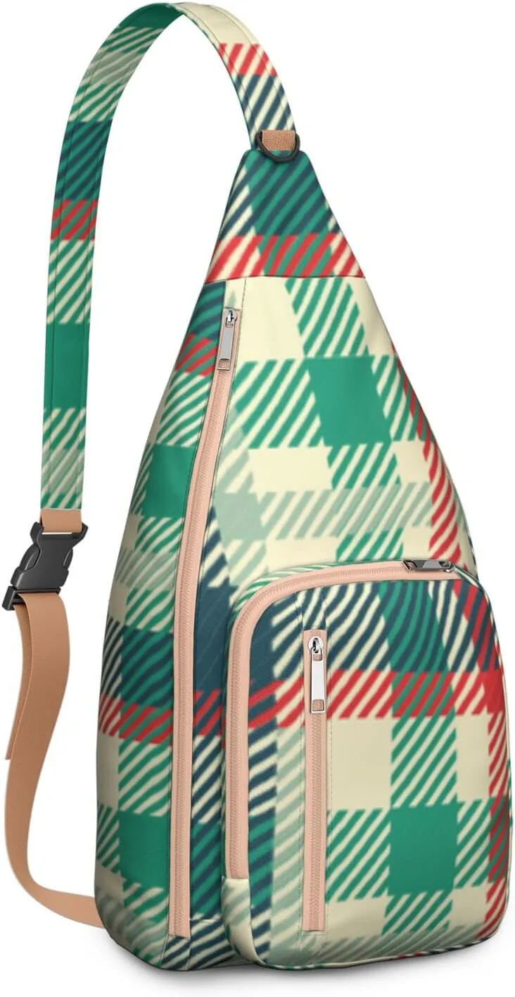 Shoulder Sling Crossbody Casual Chest Bag For Travel Sports Running,Backpack for Men & Women Lightweight Sports BagCrossbody Concealed Carry,Plaid Shoulder Bag Waterproof Chest Bag